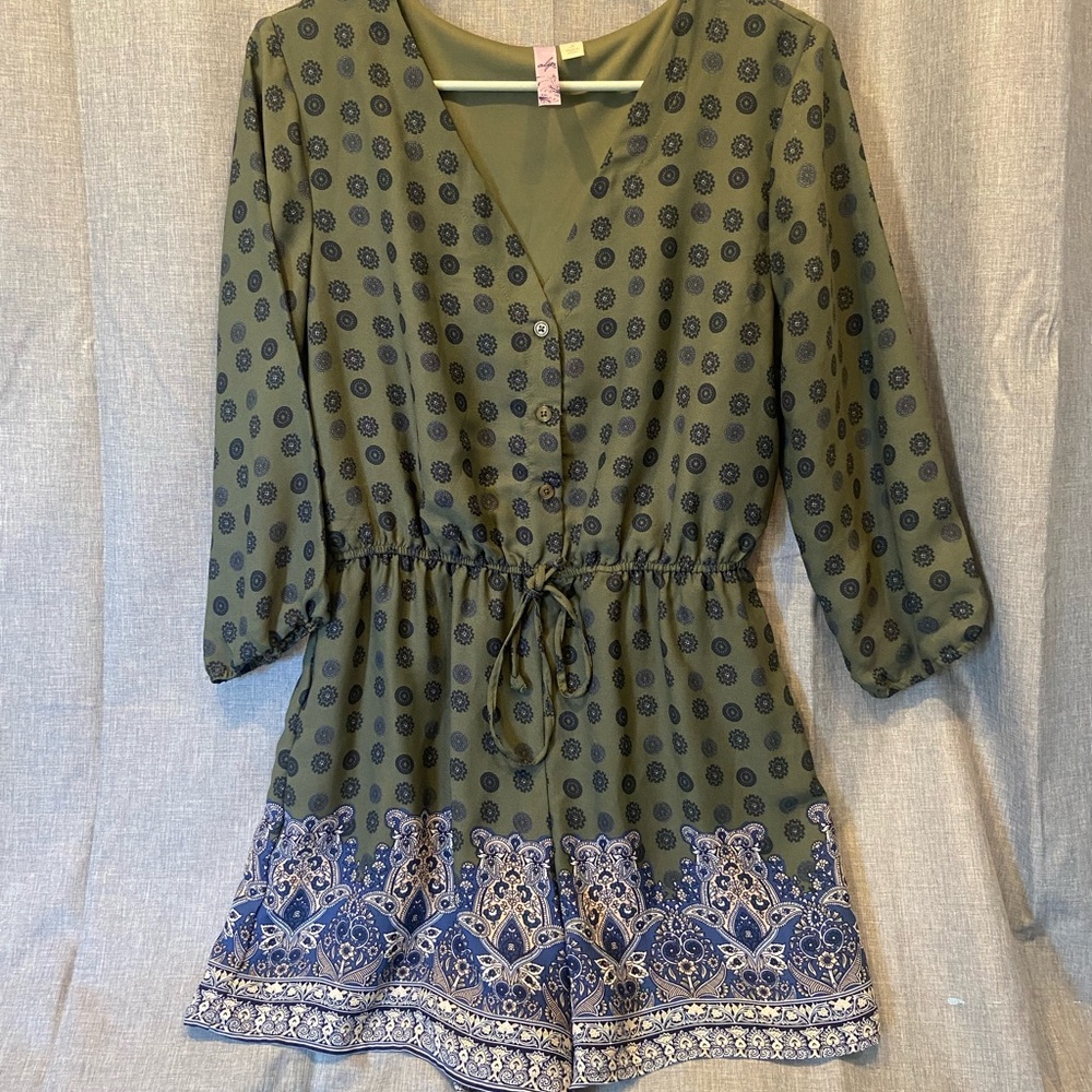 Green and Blue Patterned Romper